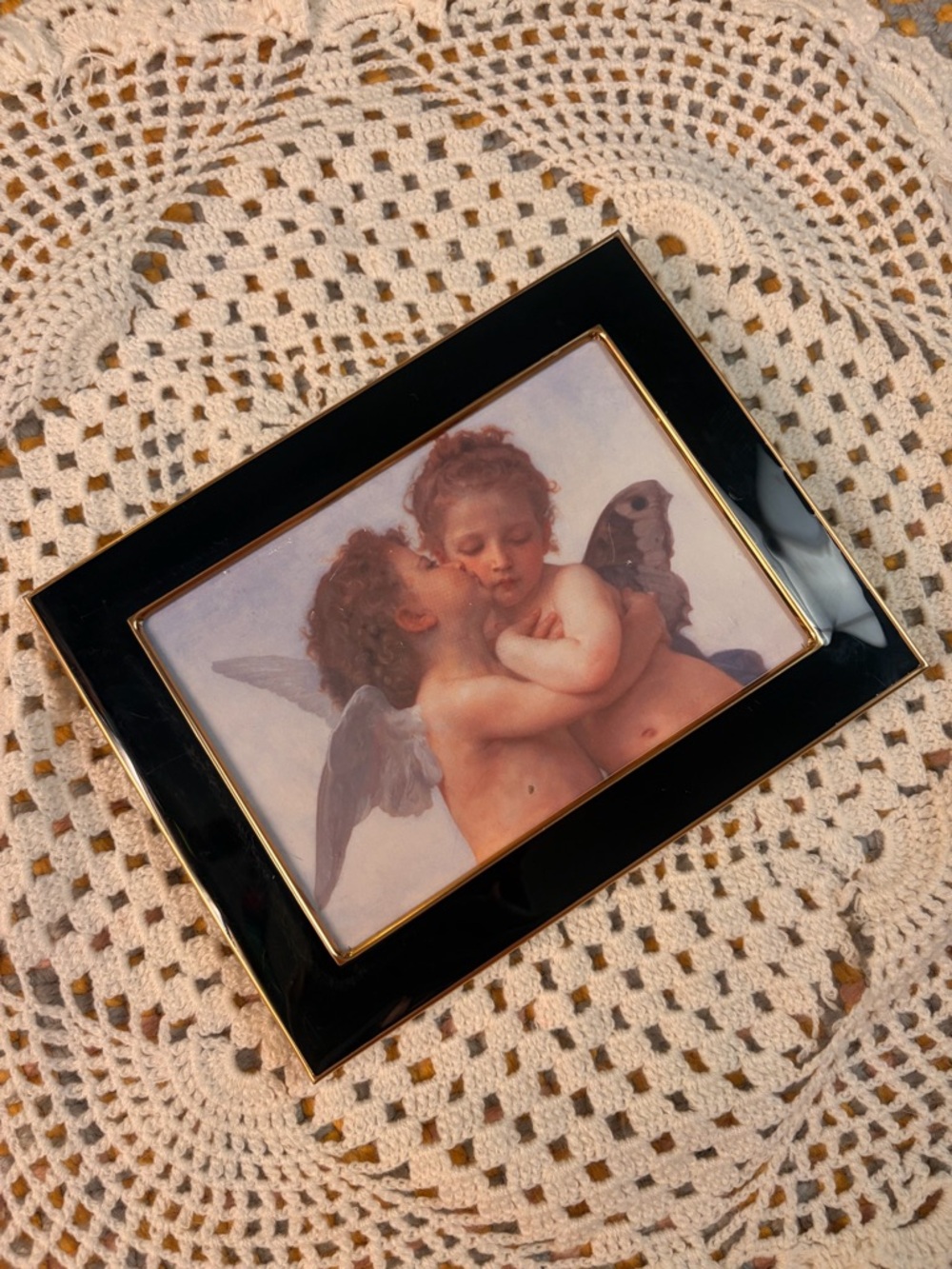 🕊️✨ Vintage Angel Cherub Framed Art Gold Black Frame ✨🕊️